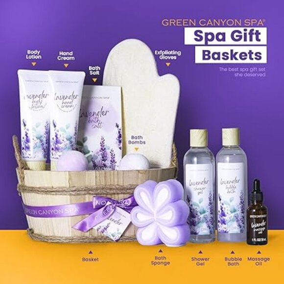 Spa Gift Baskets for Women 11pcs Lavender Bath Gift Sets with Body Lotion - Picture 2 of 5